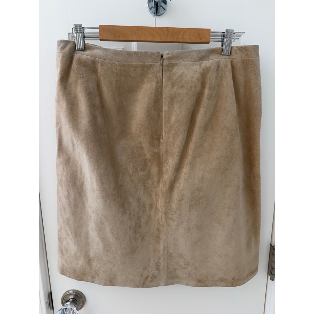 Vintage Ann Taylor Loft Pleated Suede Leather Skirt Tan Brown Size 12 Y2K - Picture 5 of 9
